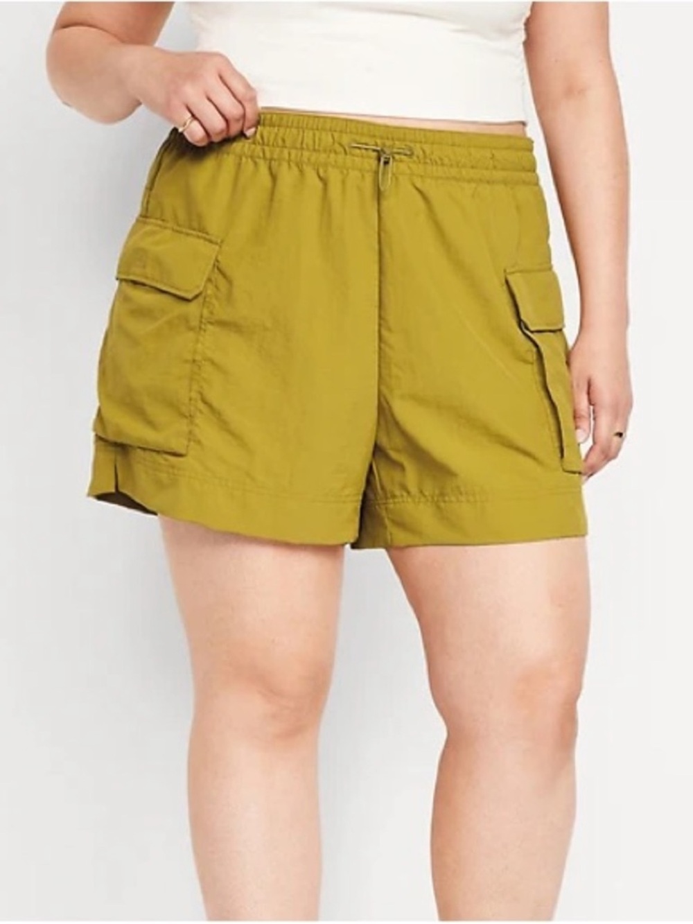 Old Navy High-Waisted Cargo Utility Shorts Go Dry Mountain Olive Drawstring L